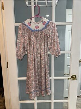 Girls Sz 7 Fall Smocked Long Dress Pumpkin Ric Rac Trim Southern Sass Smocks